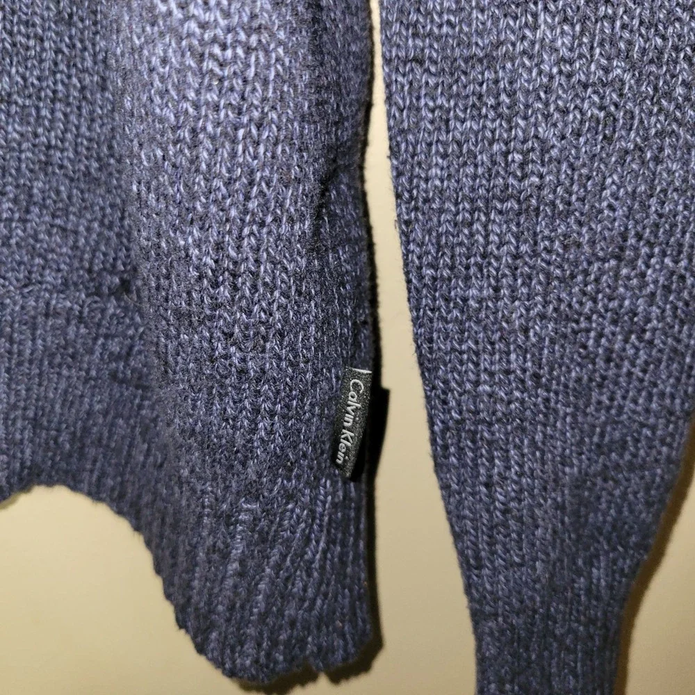 Calvin Klein Cable Knit‎ Sweater Pullover 1/4 Zip Mock Neck Long Sleeve Blue XXL